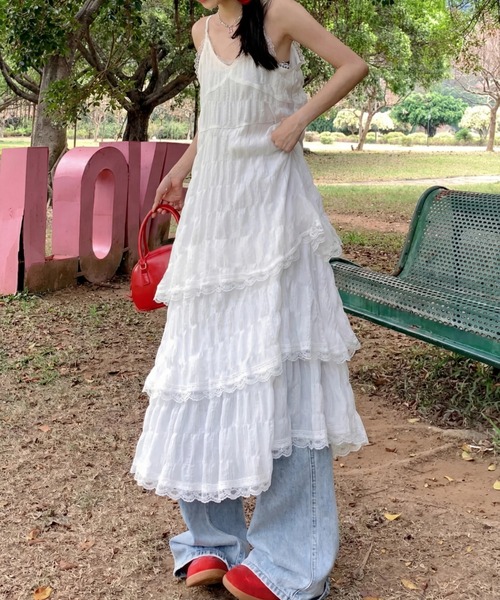 yuue' ( wear )(ユーイ)の「レースティアードロングキャミワンピース(ワンピース・レディース・ブラック/ホワイト・FREE)」の6枚目の写真