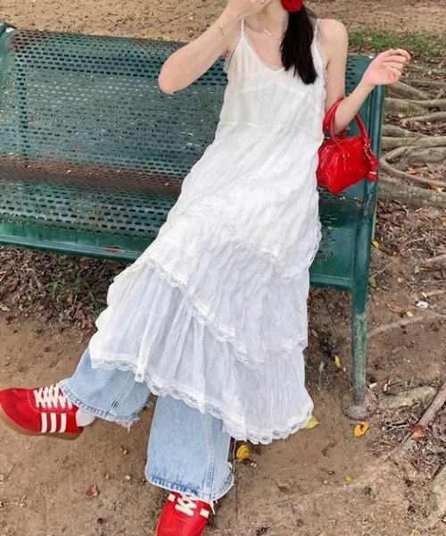 yuue' ( wear )(ユーイ)の「レースティアードロングキャミワンピース(ワンピース・レディース・ブラック/ホワイト・FREE)」の7枚目の写真