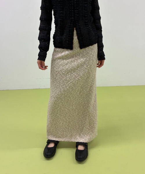 FUULLY STUDIO（フーリィーステューディオ）の「スラブミックスニットナロースカート（スカート・レディース・ベージュ/ブラック・FREE）」の7枚目の写真