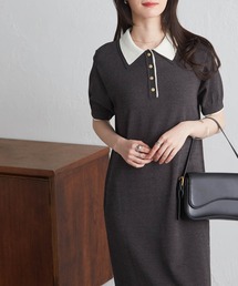 ダブルカラーポロニットワンピース【接触冷感・UV対策・アンチピリング・マシーンウォッシャブル・遮熱・静電防止】
