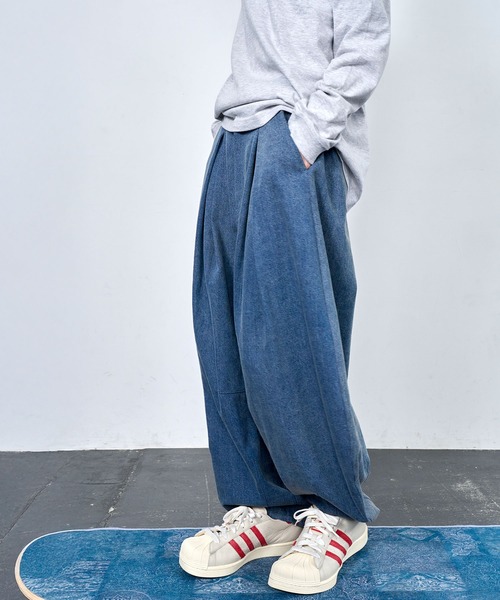 セール】【Nora Lily】Tuck Washed Denim Barrel Pants（デニムパンツ