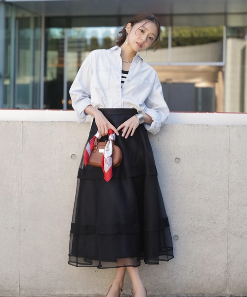 JUSGLITTY（ジャスグリッティー）の「シアーラインスカート（スカート・レディース・オフホワイト/ブラック・2/1/0）」の2枚目の写真