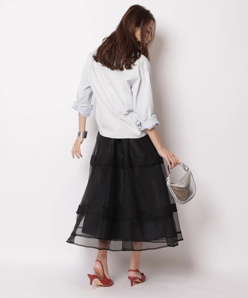 JUSGLITTY（ジャスグリッティー）の「シアーラインスカート（スカート・レディース・オフホワイト/ブラック・2/1/0）」の4枚目の写真