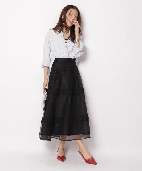 JUSGLITTY（ジャスグリッティー）の「シアーラインスカート（スカート・レディース・オフホワイト/ブラック・2/1/0）」の5枚目の写真