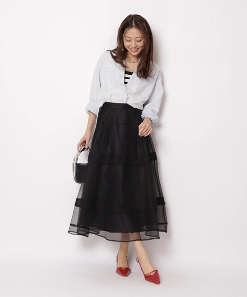 JUSGLITTY（ジャスグリッティー）の「シアーラインスカート（スカート・レディース・オフホワイト/ブラック・2/1/0）」の6枚目の写真