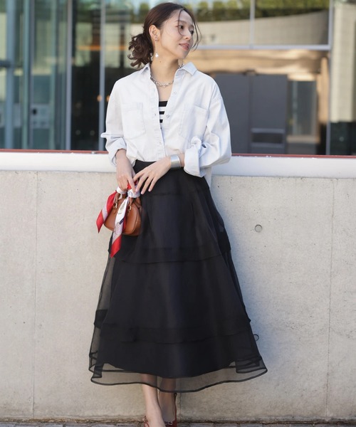 JUSGLITTY（ジャスグリッティー）の「シアーラインスカート（スカート・レディース・オフホワイト/ブラック・2/1/0）」の16枚目の写真