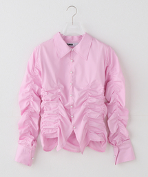 PULP/417EDIFICE | OMO / オーエムオー Ruched Long Sleeve Shirt in Pink(シャツ/ブラウス)