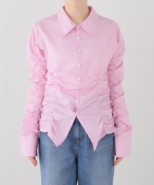 PULP/417EDIFICE(パルプフォーワンセブンエディフィス)の「OMO / オーエムオー Ruched Long Sleeve Shirt in Pink(シャツ/ブラウス・レディース・ピンク・MEDIUM)」の8枚目の写真