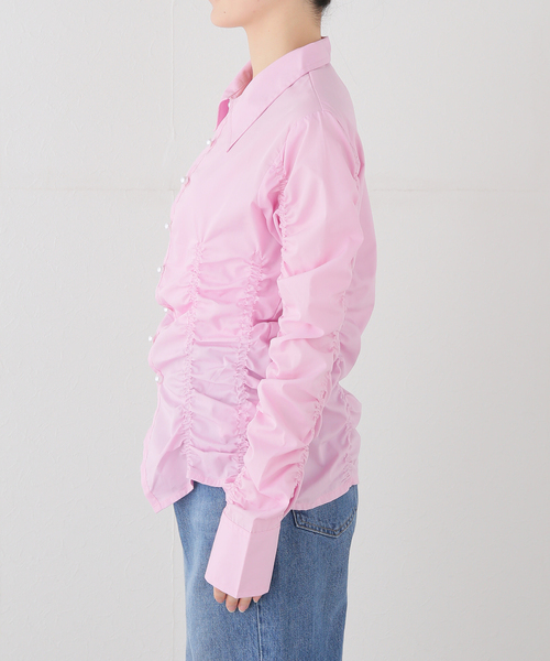 PULP/417EDIFICE(パルプフォーワンセブンエディフィス)の「OMO / オーエムオー Ruched Long Sleeve Shirt in Pink(シャツ/ブラウス・レディース・ピンク・MEDIUM)」の9枚目の写真