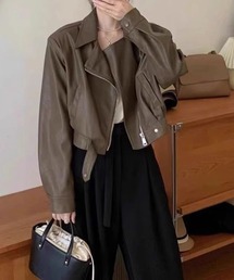 center i（センターアイ）の「ショート丈フェイクレザーダブルジャケット（ライダースジャケット）」