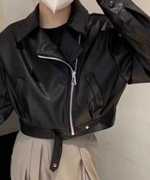 center i（センターアイ）の「ショート丈フェイクレザーダブルジャケット（ライダースジャケット）」