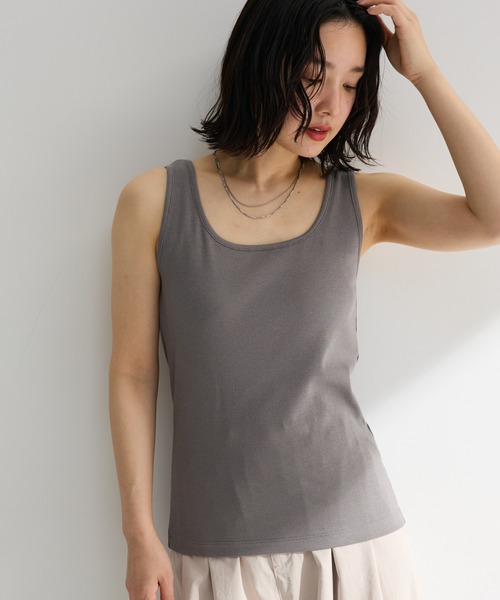 Green Parks(グリーンパークス)の「機能付テレコリブタンクトップ(タンクトップ・レディース・ホワイト系その他2/グレー/オフホワイト/ブラック・FREE)」の4枚目の写真