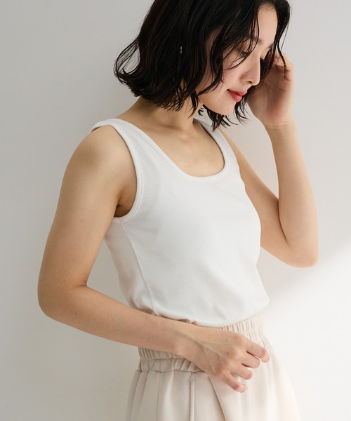 Green Parks(グリーンパークス)の「機能付テレコリブタンクトップ(タンクトップ・レディース・ホワイト系その他2/グレー/オフホワイト/ブラック・FREE)」の1枚目の写真