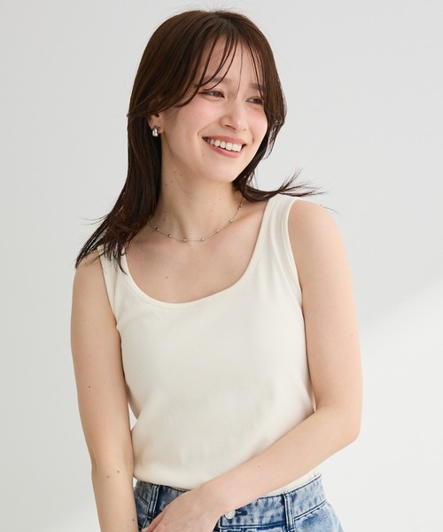 Green Parks(グリーンパークス)の「機能付テレコリブタンクトップ(タンクトップ・レディース・ホワイト系その他2/グレー/オフホワイト/ブラック・FREE)」の2枚目の写真