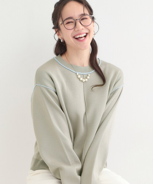 SHOO・LA・RUE(シューラルー)の「ダブルフェイス配色ニット(ニット/セーター・レディース・ライトグレー/オレンジ/オフホワイト・04/03/02/01)」の2枚目の写真