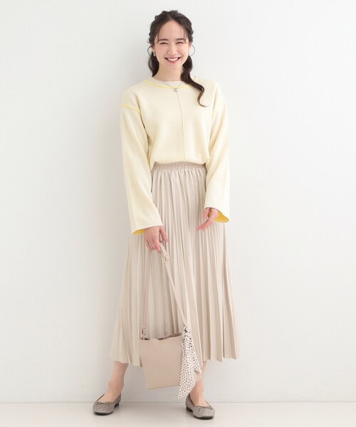 SHOO・LA・RUE(シューラルー)の「ダブルフェイス配色ニット(ニット/セーター・レディース・ライトグレー/オレンジ/オフホワイト・04/03/02/01)」の6枚目の写真