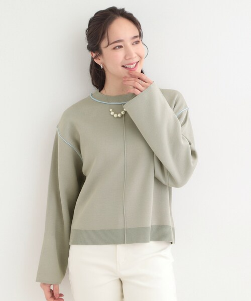 SHOO・LA・RUE(シューラルー)の「ダブルフェイス配色ニット(ニット/セーター・レディース・ライトグレー/オレンジ/オフホワイト・04/03/02/01)」の8枚目の写真