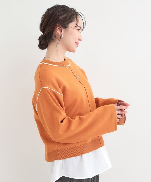 SHOO・LA・RUE(シューラルー)の「ダブルフェイス配色ニット(ニット/セーター・レディース・ライトグレー/オレンジ/オフホワイト・04/03/02/01)」の13枚目の写真