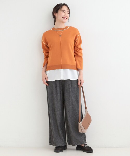 SHOO・LA・RUE(シューラルー)の「ダブルフェイス配色ニット(ニット/セーター・レディース・ライトグレー/オレンジ/オフホワイト・04/03/02/01)」の14枚目の写真