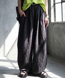 異素材切替 綿麻 ワイドパンツ