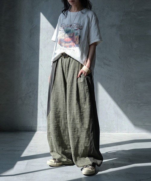 antiqua（アンティカ）の「異素材切替 綿麻 ワイドパンツ（その他パンツ・レディース・オリーブ/ブラック・ONESIZE）」の11枚目の写真