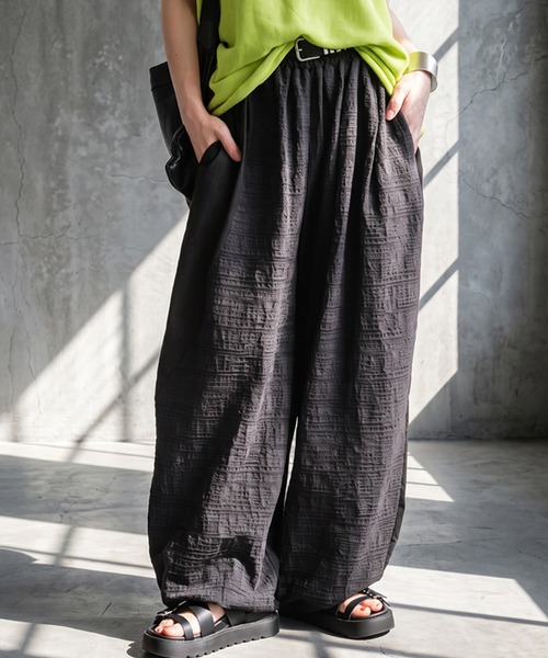 antiqua（アンティカ）の「異素材切替 綿麻 ワイドパンツ（その他パンツ・レディース・オリーブ/ブラック・ONESIZE）」の5枚目の写真