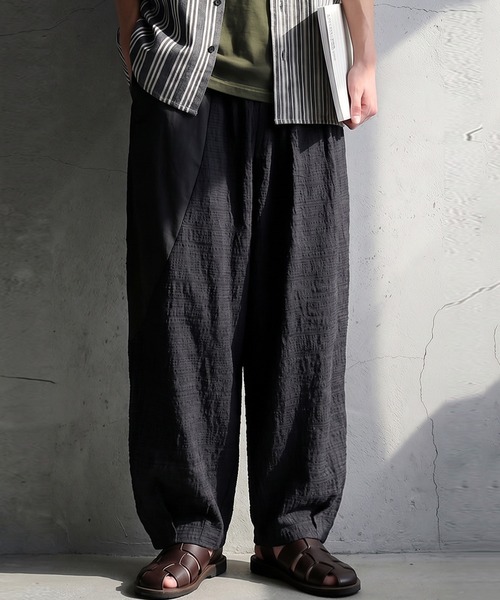 antiqua（アンティカ）の「異素材切替 綿麻 ワイドパンツ（その他パンツ・レディース・オリーブ/ブラック・ONESIZE）」の7枚目の写真
