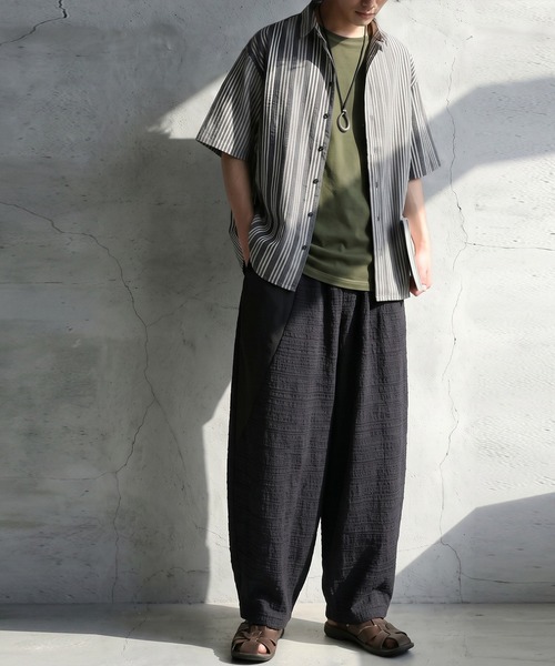 antiqua（アンティカ）の「異素材切替 綿麻 ワイドパンツ（その他パンツ・レディース・オリーブ/ブラック・ONESIZE）」の8枚目の写真