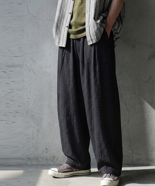 antiqua（アンティカ）の「異素材切替 綿麻 ワイドパンツ（その他パンツ・レディース・オリーブ/ブラック・ONESIZE）」の9枚目の写真