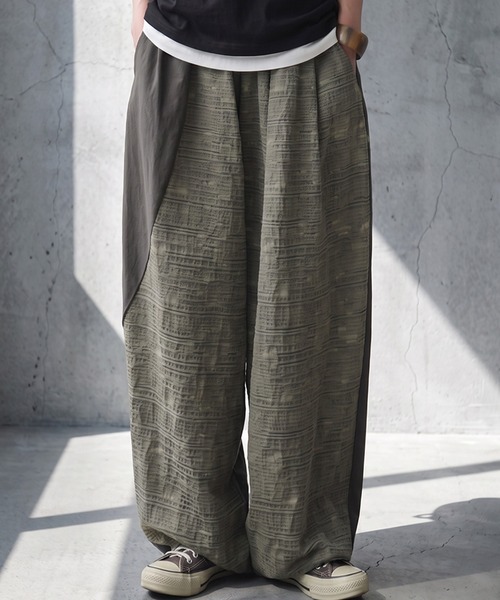 antiqua（アンティカ）の「異素材切替 綿麻 ワイドパンツ（その他パンツ・レディース・オリーブ/ブラック・ONESIZE）」の14枚目の写真