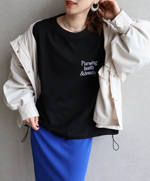 zena(ジェナ)の「スポーティーBIGロンT(Tシャツ/カットソー・レディース・ブラック×ホワイト/ホワイト×ブルー/カーキ・FREE)」の8枚目の写真
