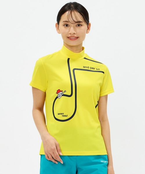 and per se(アンパスィ)の「COOL is COOL エアリードット半袖モックネックシャツ(レディース)(Tシャツ/カットソー・レディース・イエロー/ネイビー/ホワイト/オレンジ・LL/L/M)」の6枚目の写真