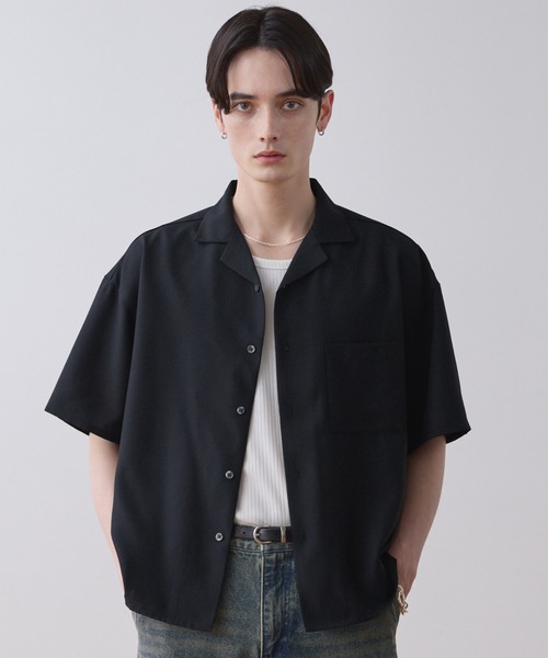 LUENNA】Linen Touch Open Collar Short Sleeve Shirt / リネンタッチ