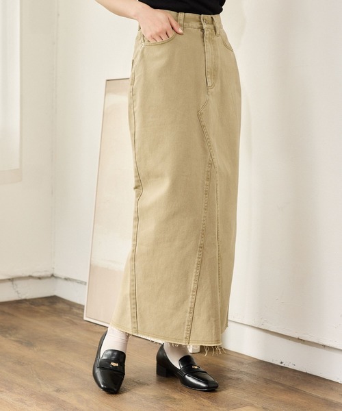 mysty woman（ミスティウーマン）の「硫化染めツイルナロースカート　666542（スカート・レディース・ベージュ/アイボリー・SMALL/MEDIUM）」の2枚目の写真