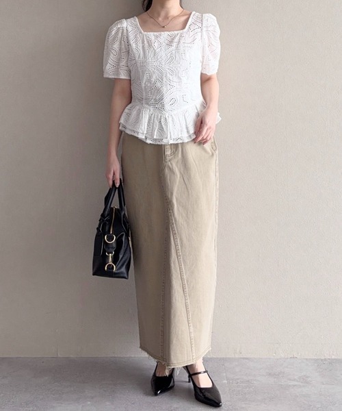 mysty woman（ミスティウーマン）の「硫化染めツイルナロースカート　666542（スカート・レディース・ベージュ/アイボリー・SMALL/MEDIUM）」の22枚目の写真
