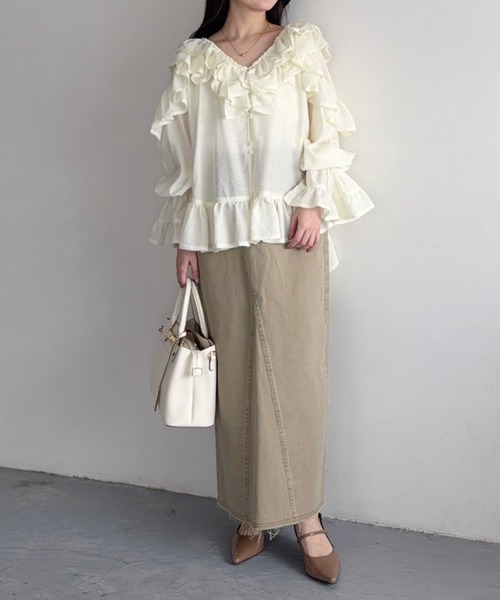 mysty woman（ミスティウーマン）の「硫化染めツイルナロースカート　666542（スカート・レディース・ベージュ/アイボリー・SMALL/MEDIUM）」の20枚目の写真