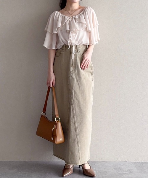 mysty woman（ミスティウーマン）の「硫化染めツイルナロースカート　666542（スカート・レディース・ベージュ/アイボリー・SMALL/MEDIUM）」の21枚目の写真