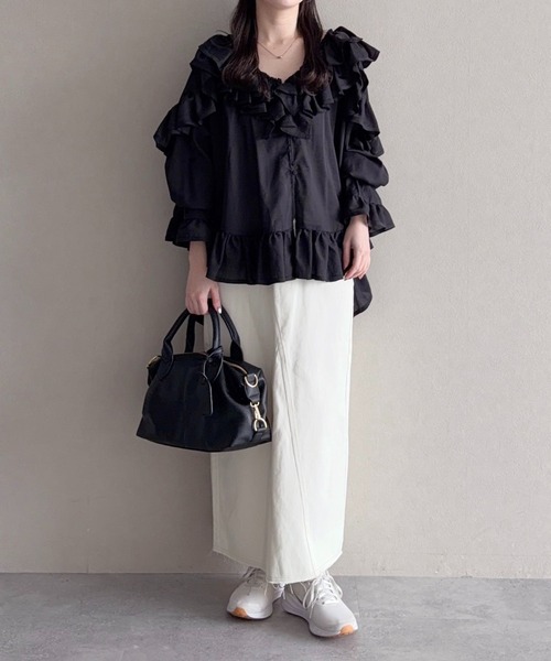 mysty woman（ミスティウーマン）の「硫化染めツイルナロースカート　666542（スカート・レディース・ベージュ/アイボリー・SMALL/MEDIUM）」の17枚目の写真