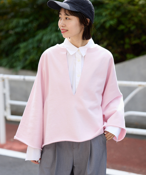 SLOBE IENA（スローブイエナ）の「《追加》裏毛スキッパープルオーバー（スウェット・レディース・グレー/ピンク系その他・FREE）」の9枚目の写真