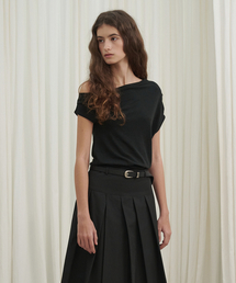 MARROT（マロット）の「ドレープアシンメトリーティー_ブラック（Tシャツ/カットソー）」