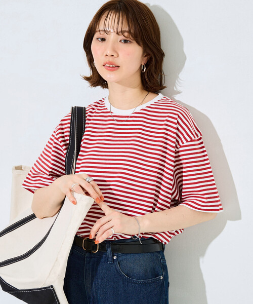 FREAK'S STORE(フリークスストア)の「限定展開 ビッグシルエット 半袖 ボーダー Tシャツ(Tシャツ/カットソー・レディース・イエロー/ネイビー/ブラック/レッド/ブラウン/チャコールグレー・フリ-)」の6枚目の写真