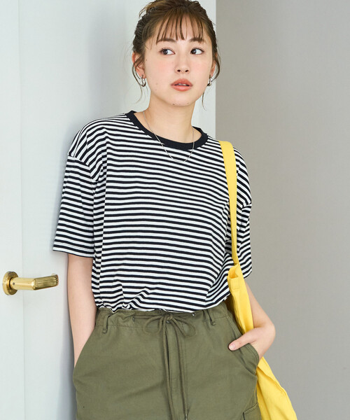 FREAK'S STORE(フリークスストア)の「限定展開 ビッグシルエット 半袖 ボーダー Tシャツ(Tシャツ/カットソー・レディース・イエロー/ネイビー/ブラック/レッド/ブラウン/チャコールグレー・フリ-)」の10枚目の写真