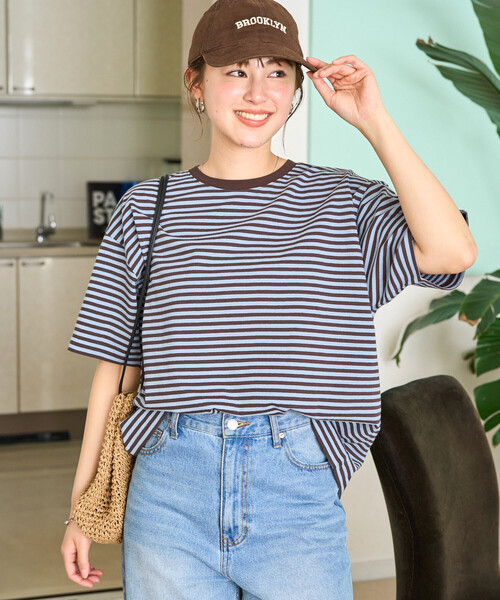 FREAK'S STORE(フリークスストア)の「限定展開 ビッグシルエット 半袖 ボーダー Tシャツ(Tシャツ/カットソー・レディース・イエロー/ネイビー/ブラック/レッド/ブラウン/チャコールグレー・フリ-)」の17枚目の写真