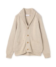 リネンコットン ショールカラー ニットカーディガン