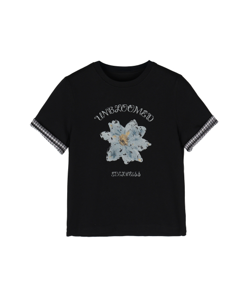 BEGIN202（ビギン202）の「(Woman) ドライフラワークロップロールアップTシャツ[ブラック]（Tシャツ/カットソー・レディース・その他・FREE）」の2枚目の写真