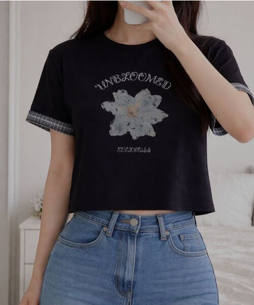 BEGIN202（ビギン202）の「(Woman) ドライフラワークロップロールアップTシャツ[ブラック]（Tシャツ/カットソー・レディース・その他・FREE）」の16枚目の写真