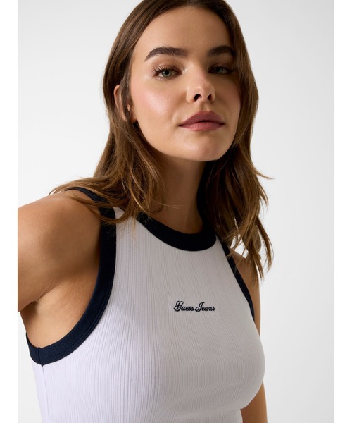 GUESS JEANS(ゲスジーンズ)の「GUESS JEANS Embro Ringer Tank タンクトップ(タンクトップ・レディース・ホワイト/ブラック・X-SMALL/SMALL/MEDIUM)」の9枚目の写真