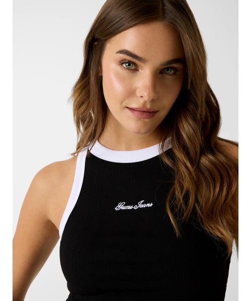 GUESS JEANS(ゲスジーンズ)の「GUESS JEANS Embro Ringer Tank タンクトップ(タンクトップ・レディース・ホワイト/ブラック・X-SMALL/SMALL/MEDIUM)」の6枚目の写真