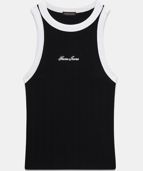 GUESS JEANS(ゲスジーンズ)の「GUESS JEANS Embro Ringer Tank タンクトップ(タンクトップ・レディース・ホワイト/ブラック・X-SMALL/SMALL/MEDIUM)」の4枚目の写真