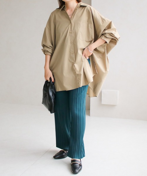NYLAUS（ナイラス）の「【SG】ボリュームスリーブオーバーサイズシャツ（シャツ/ブラウス・レディース・ブラック/グリーン/オレンジ/ベージュ・S/M）」の6枚目の写真